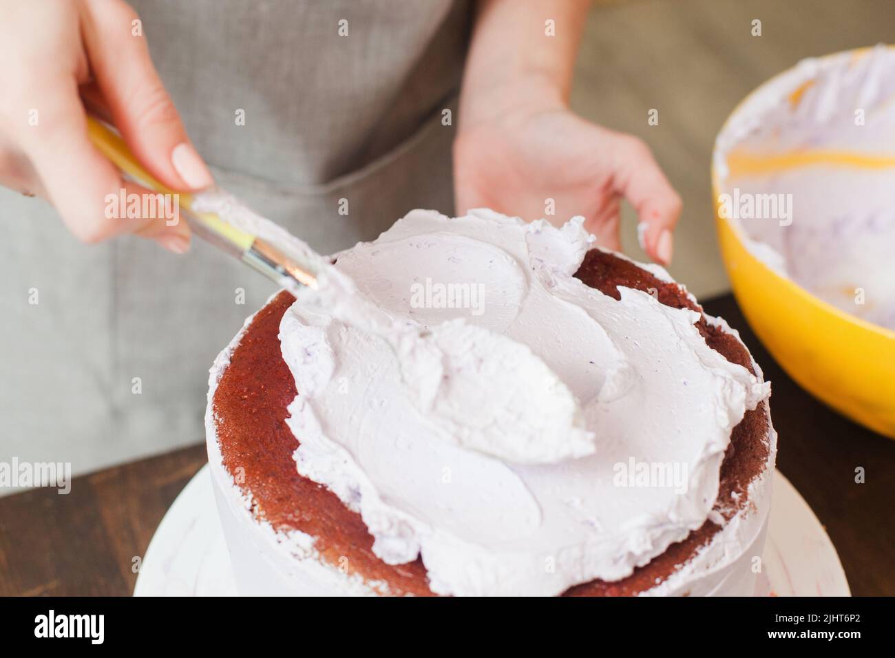 White cream for sweets and desserts homemade Stock Photo