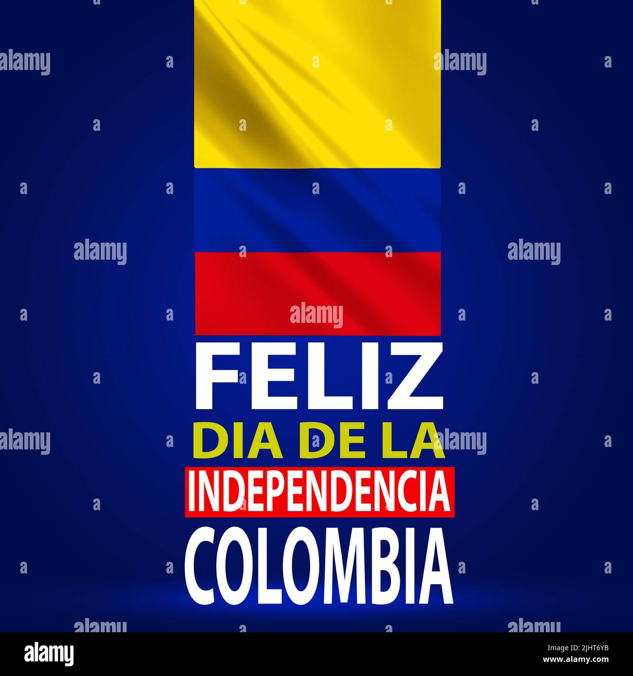 Feliz Dia De La Independencia Colombia Wallpaper with Waving Flag. Abstract national holiday celebration and wishes illustratio Stock Photo
