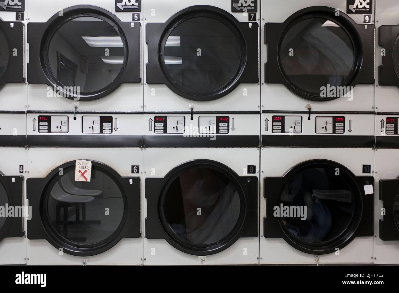Six Dryers at Laundromat Stock Photo Alamy