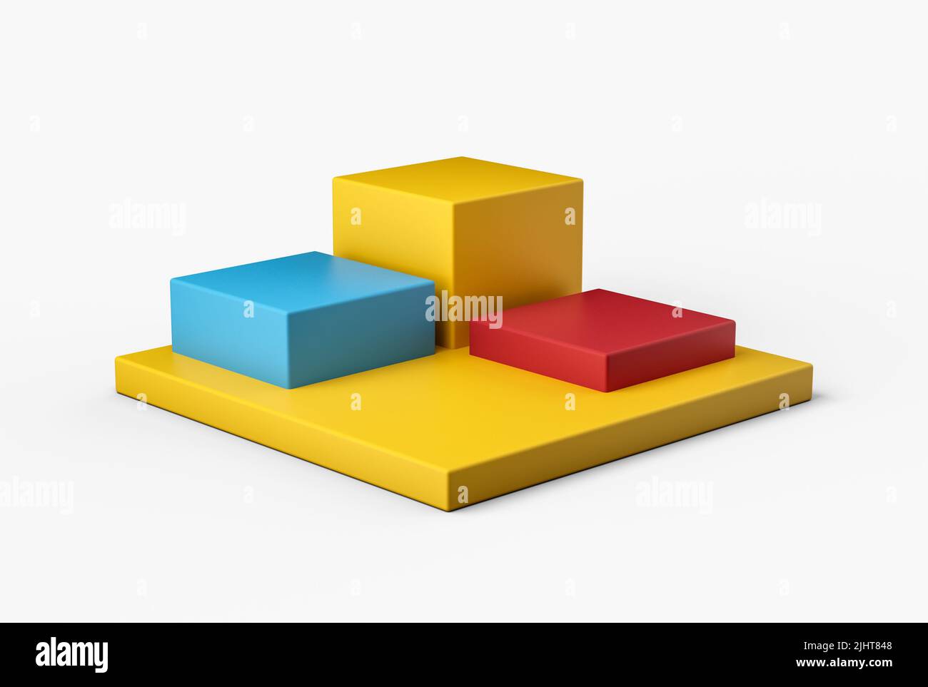 A 3d illustration of the cube podium on the white platform Stock Photo