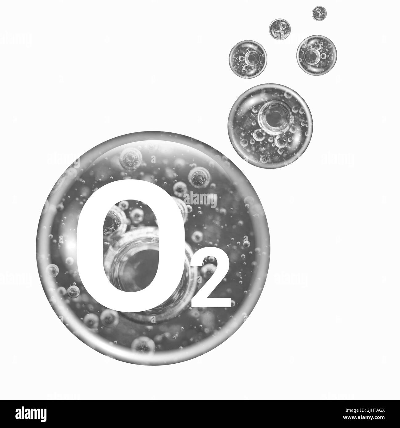 Oxygen bubbles isolated black and white. O2 Stock Photo