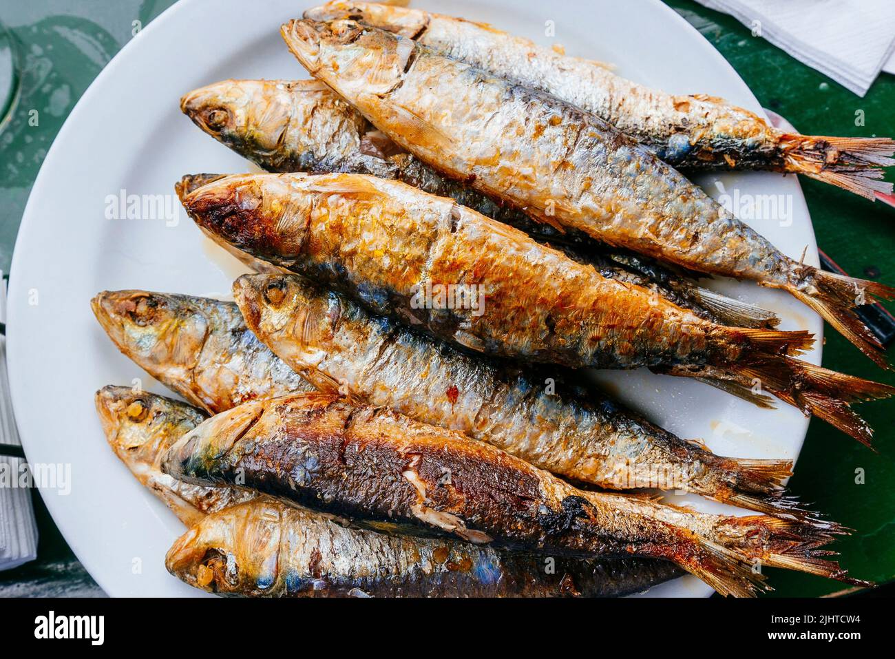 Asturian traditional food. Grilled sardines - Sardines barbecueing. Luanco, Gozón, Principality of Asturias, Spain, Europe Stock Photo