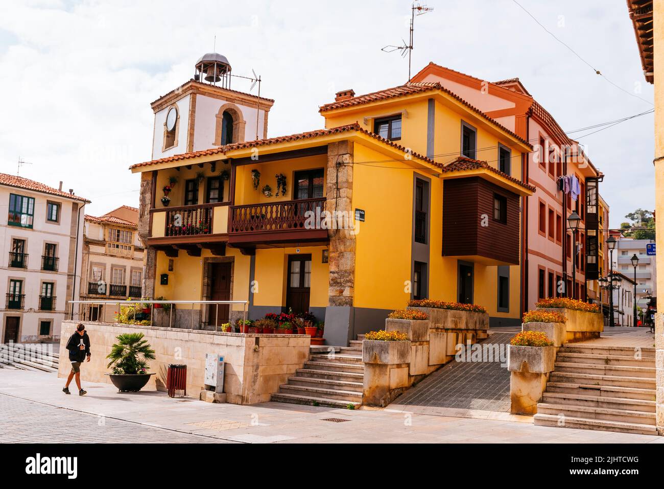 Street of the fishing village of Luanco, Gozón, Principality of Asturias, Spain, Europe Stock Photo