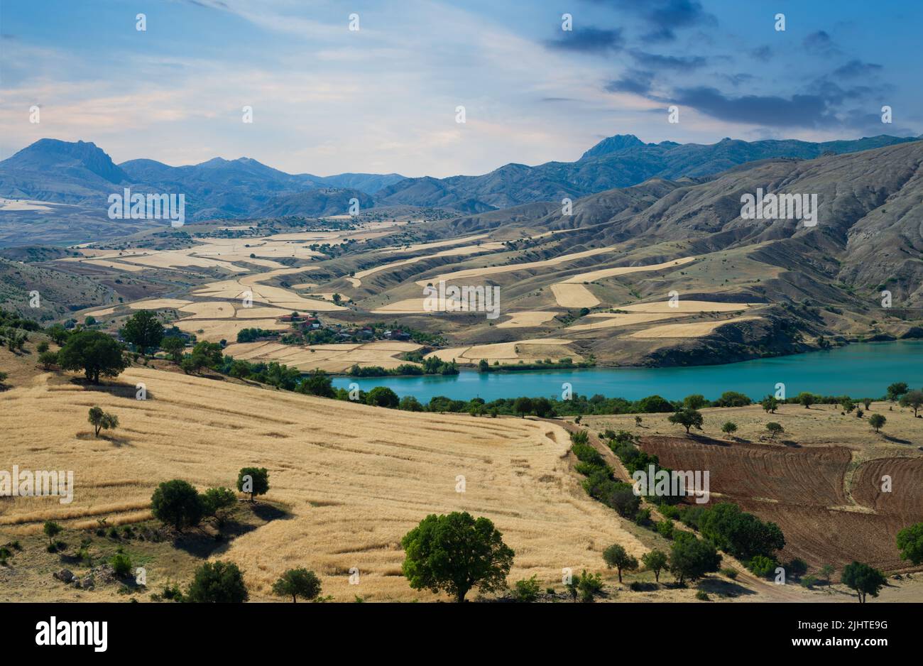 View of the Euphrates ( Turkish;Fırat near )  river and Kayacik village. Ilic district. Erzincan - Turkey Stock Photo