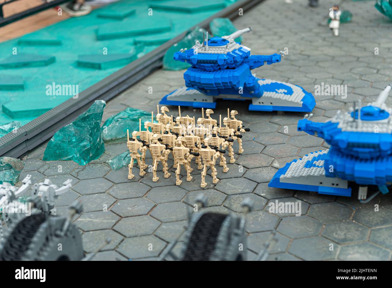 Billund, Denmark - June 26 2011: Troop of Lego Star Wars battle droids ...