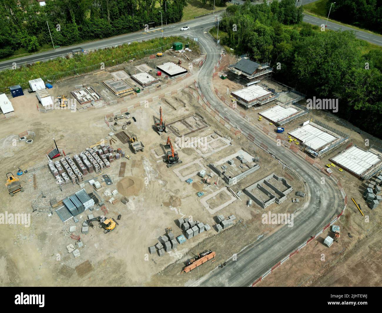 Pontypridd, Wales July 2022 Aerial view of a new housing development in south Wales Stock