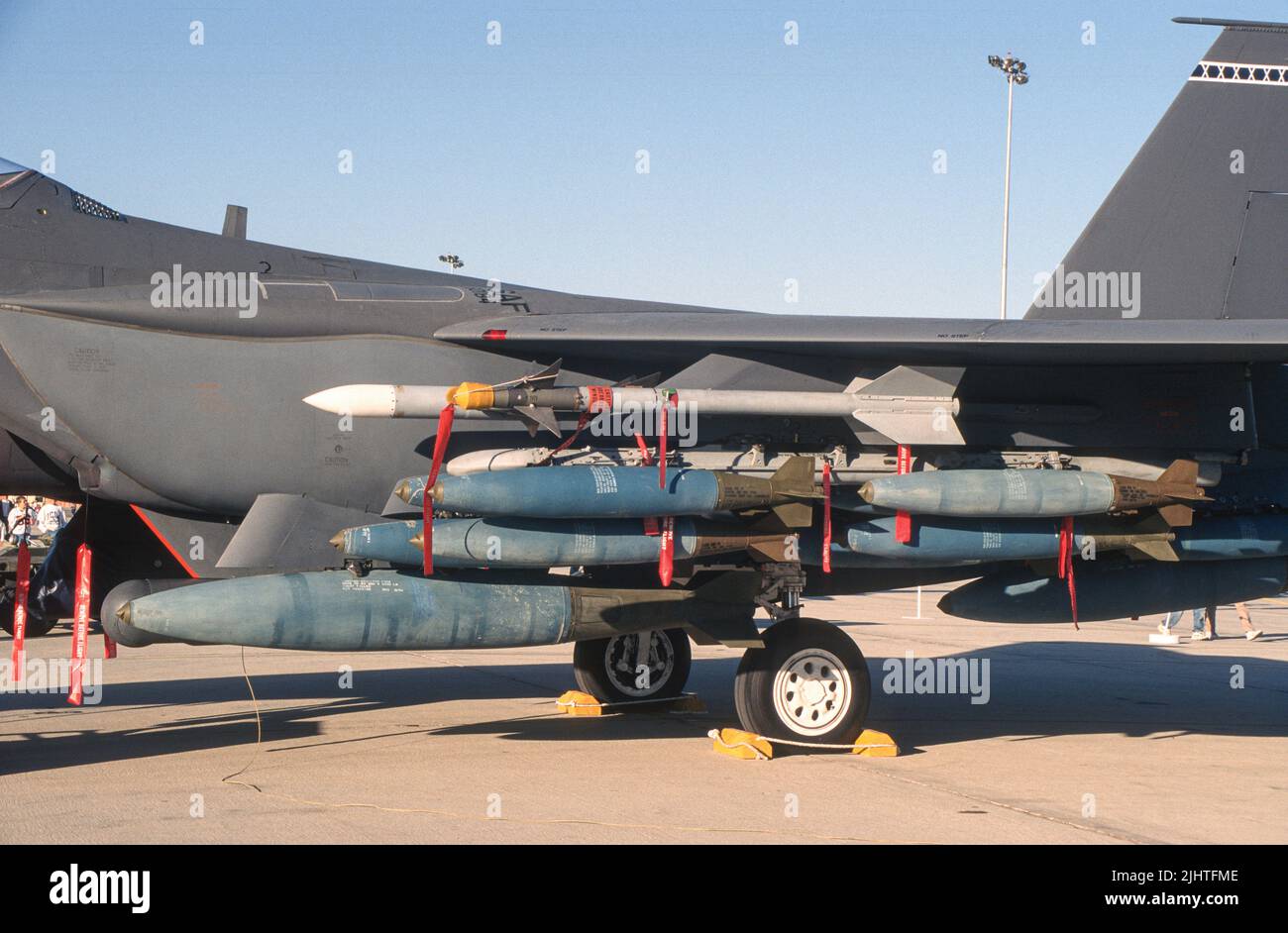 Weapons load on an F15C at Edwards Air Force Base in California Stock