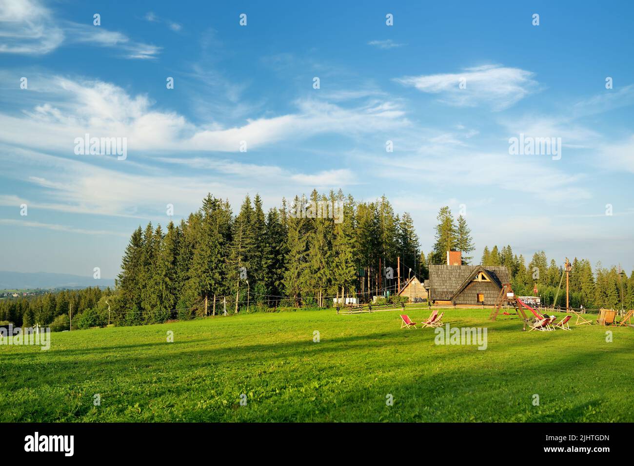 Beautiful landscape of Gubalowka mountain range. High mountains and green hills in summer or spring. Scenic mountain view in Poland. Stock Photo