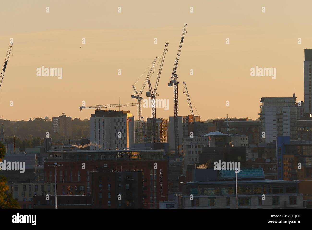 Tower cranes in Leeds City Centre Stock Photo