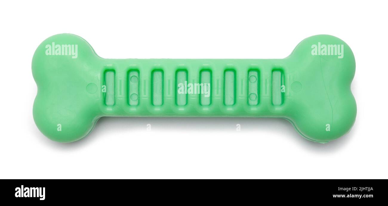 Green Rubber Dog Bone Cut Out on White. Stock Photo