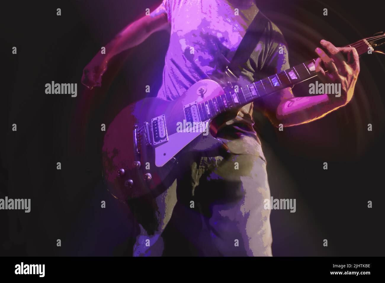 A photo illustration of an electric guitar player. Stock Photo