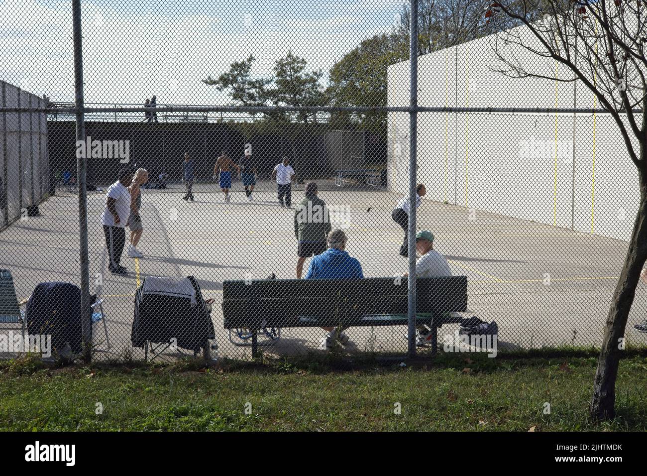 Brooklyn, NY, USA July 20, 2022 Men playing handball at enclosed