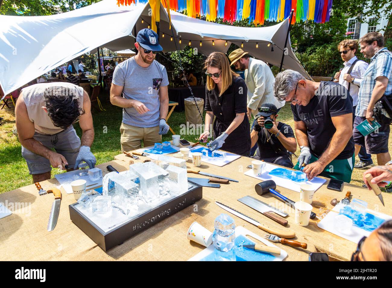 Ice carving class at Cocktails in the City event in Bedford Square