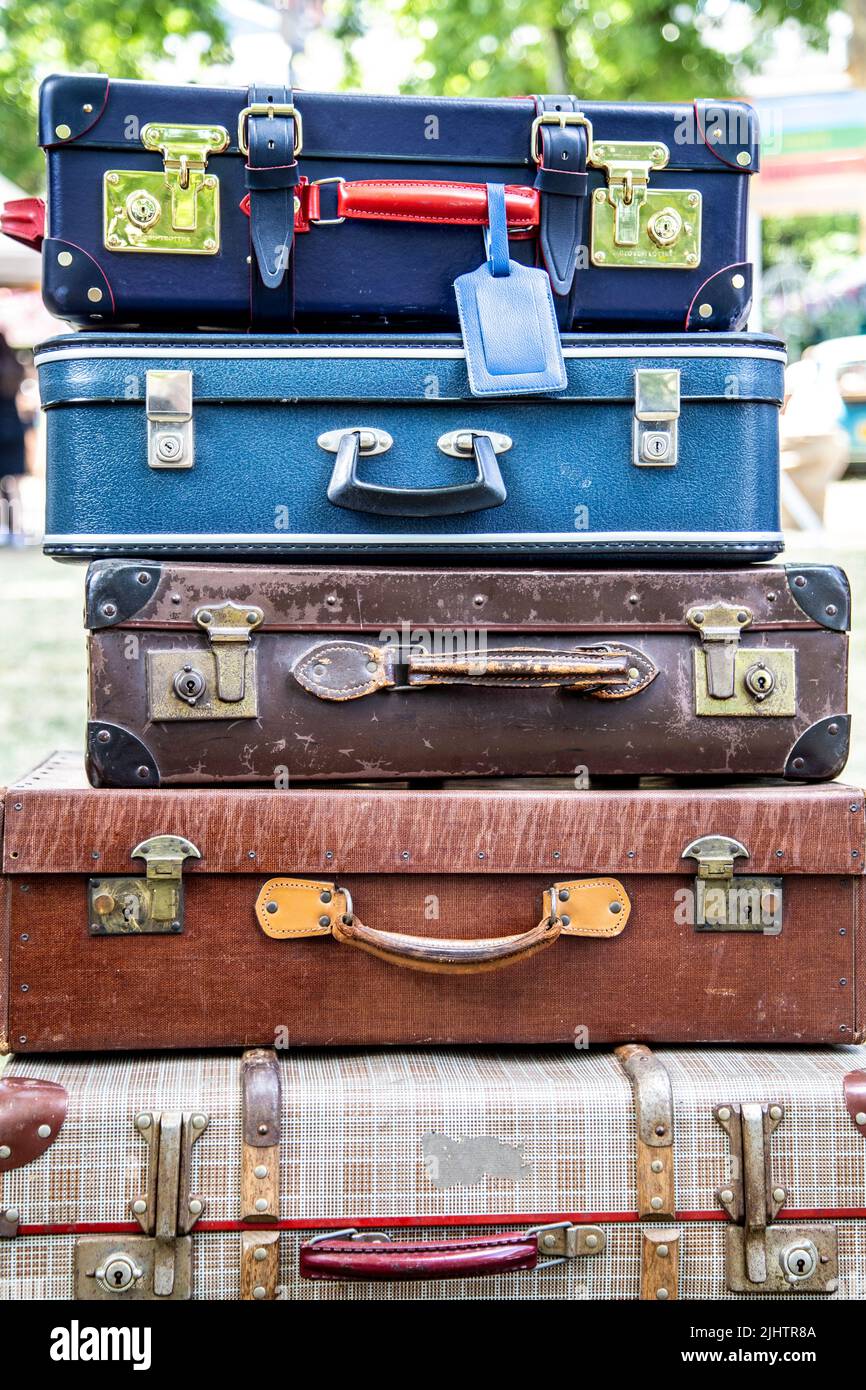 Stack of vintage retro suitcases Stock Photo
