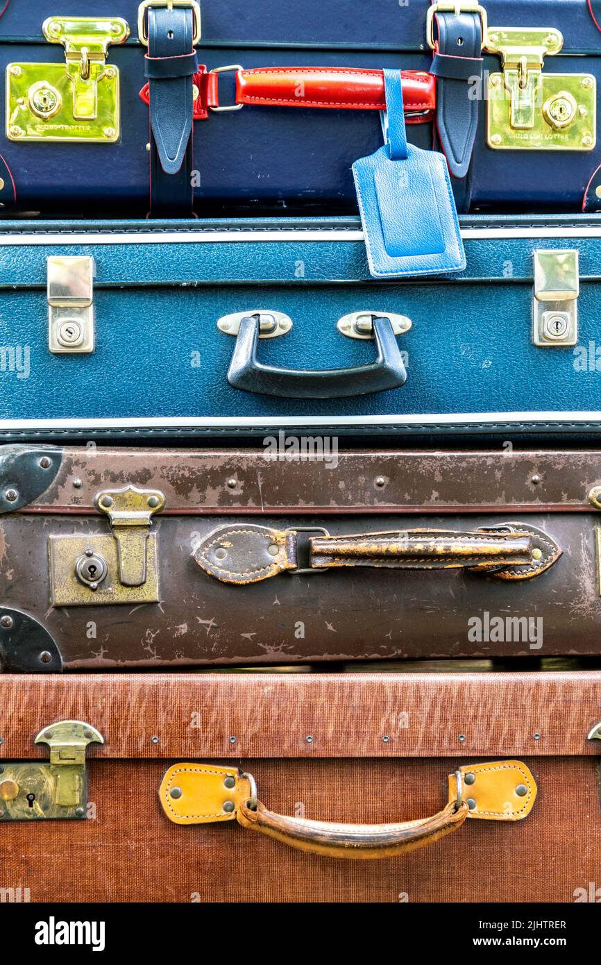 Stack of vintage retro suitcases Stock Photo