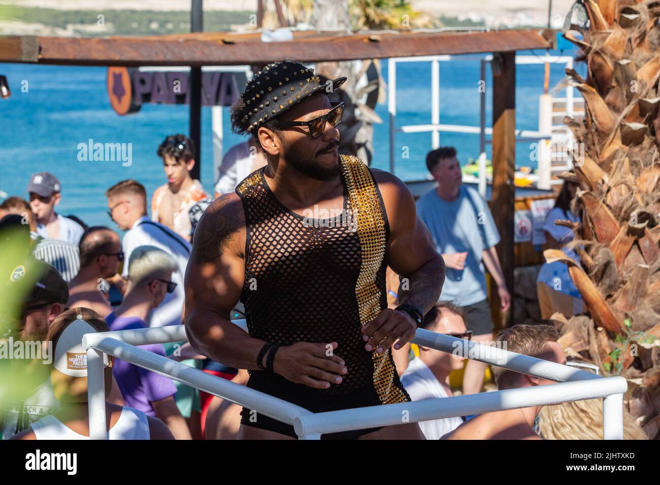 People dance and enjoy on party at Papaya Club at Zrce Beach in Novalja