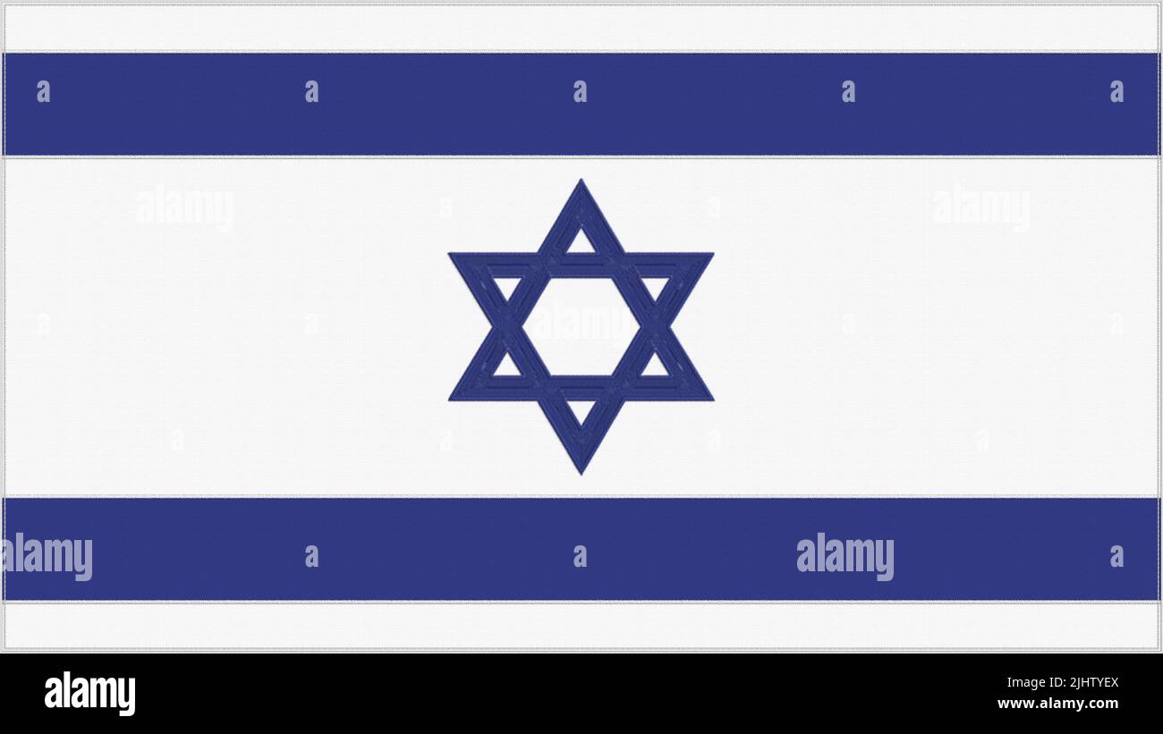 Israel embroidery flag. Israeli emblem stitched fabric. Embroidered