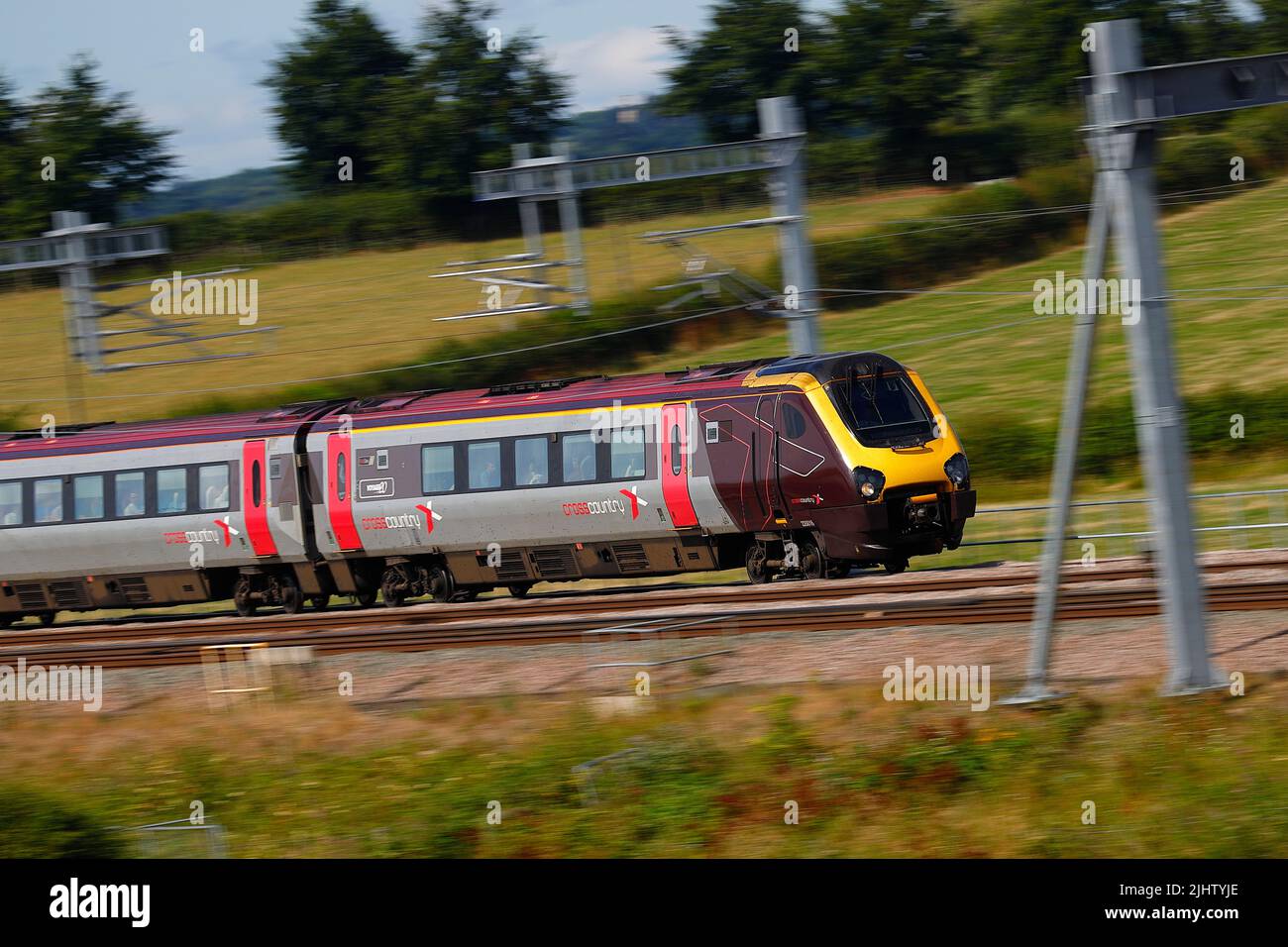 A British Rail Class 220 Voyager train seen here passing through Colton Junction near York,North Yorkshire,UK Stock Photo