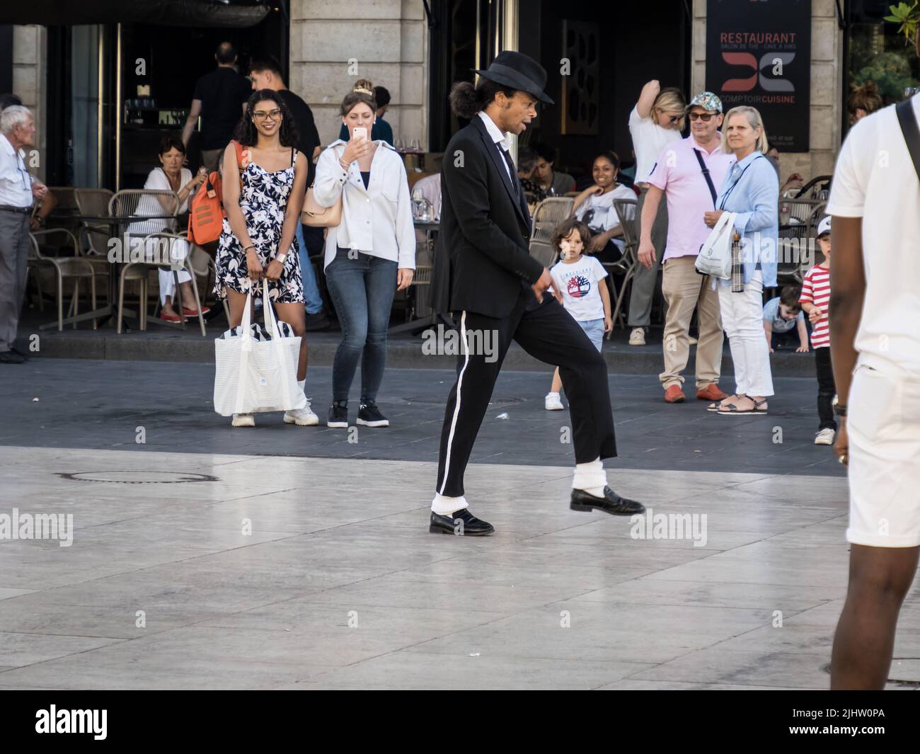Michael Jackson impersonator, City Center scene, Bordeaux, France Stock Photo