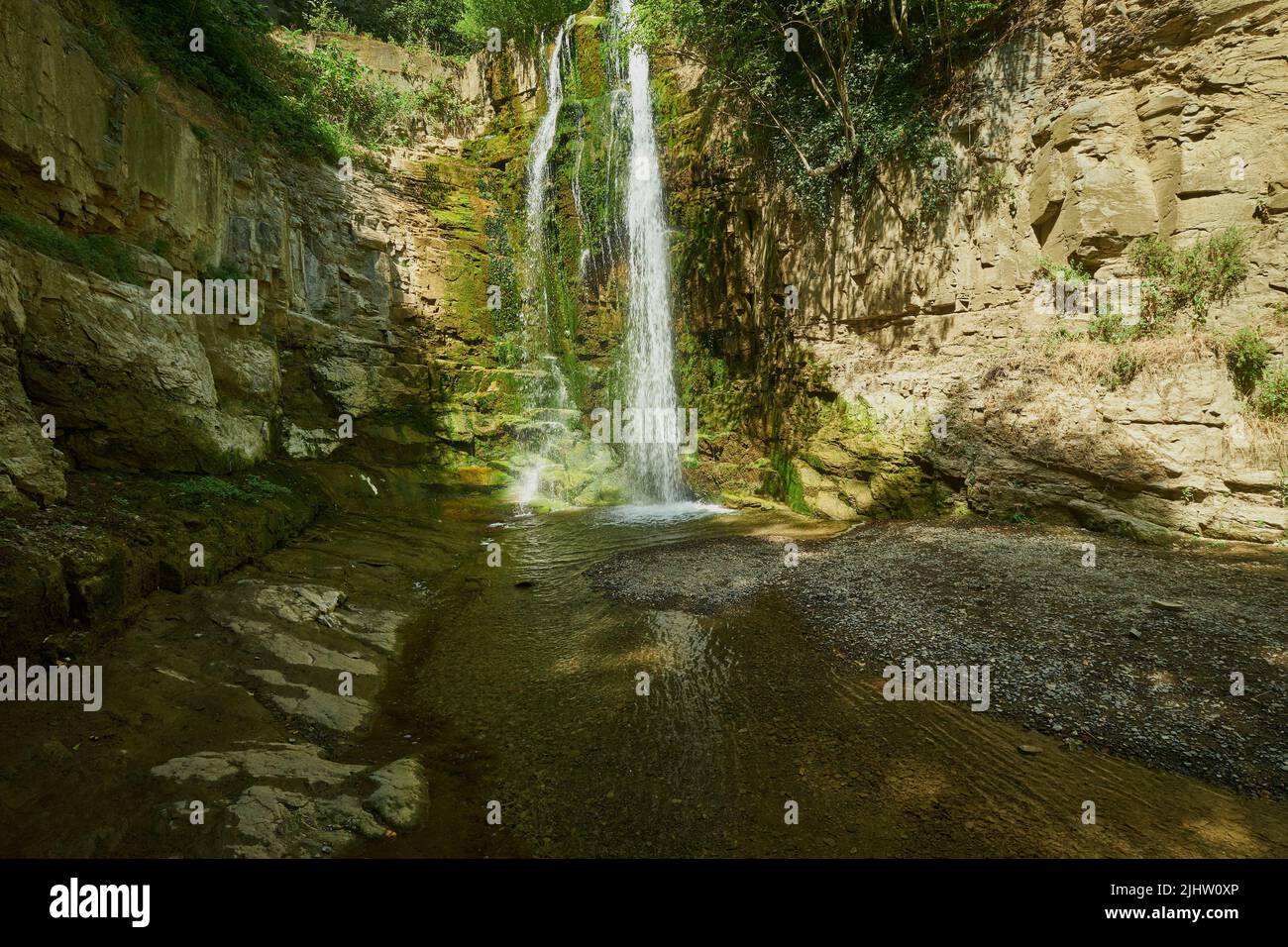 Leghvtakhevi waterfall and the natural spring in Abanotubani district , Old Tbilisi, Georgia day light view Stock Photo