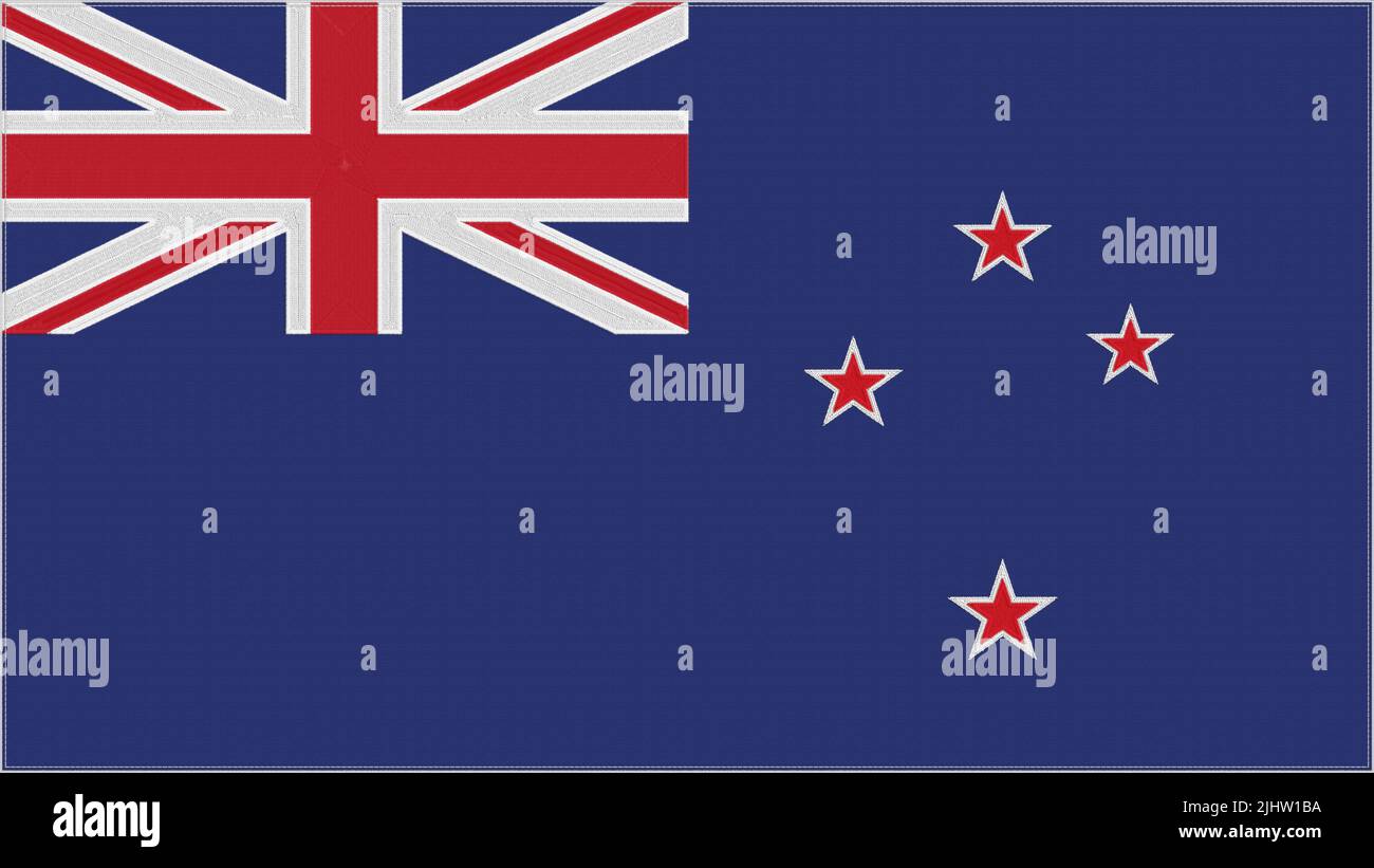 New Zealand embroidery flag. Emblem stitched fabric. Embroidered coat of arms. Country symbol