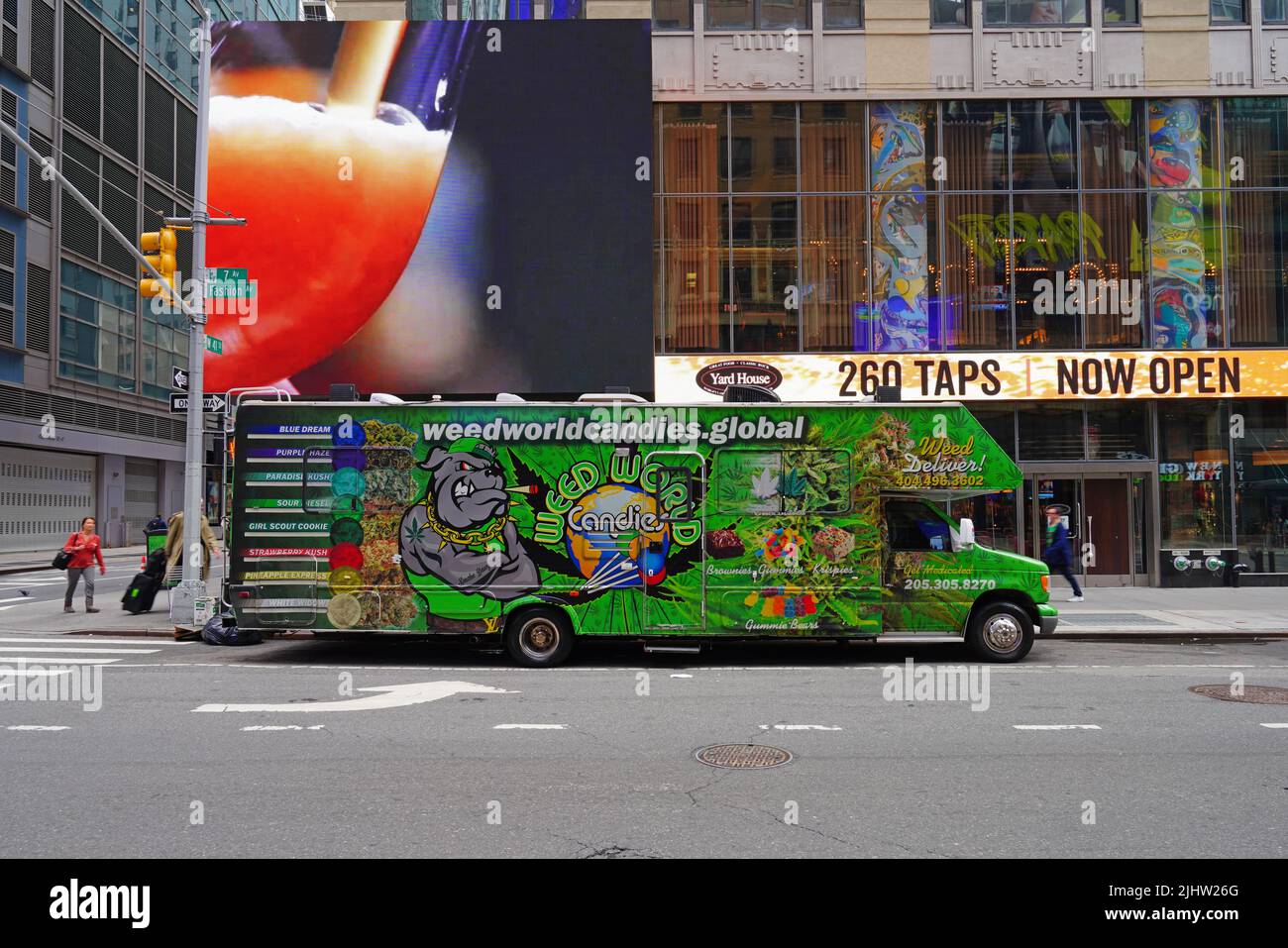 NEW YORK CITY, NY 20 MAR 2022 View of a mobile weed truck on the street in New York City, USA