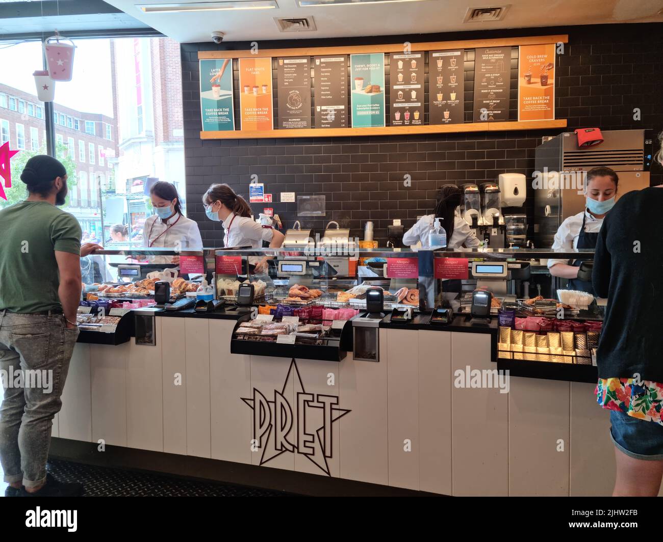 Exeter, UK - August 2021 - Customers being served at a Pret A Manger restaurant Stock Photo