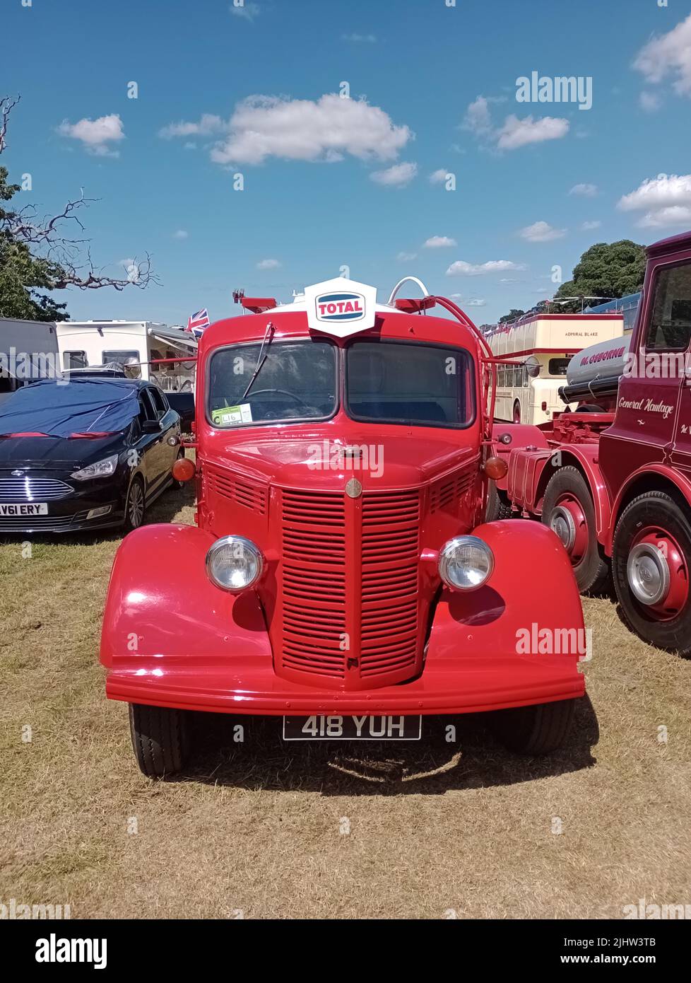 A 1952 Bedford O Type tanker lorry parked on display at the 47th