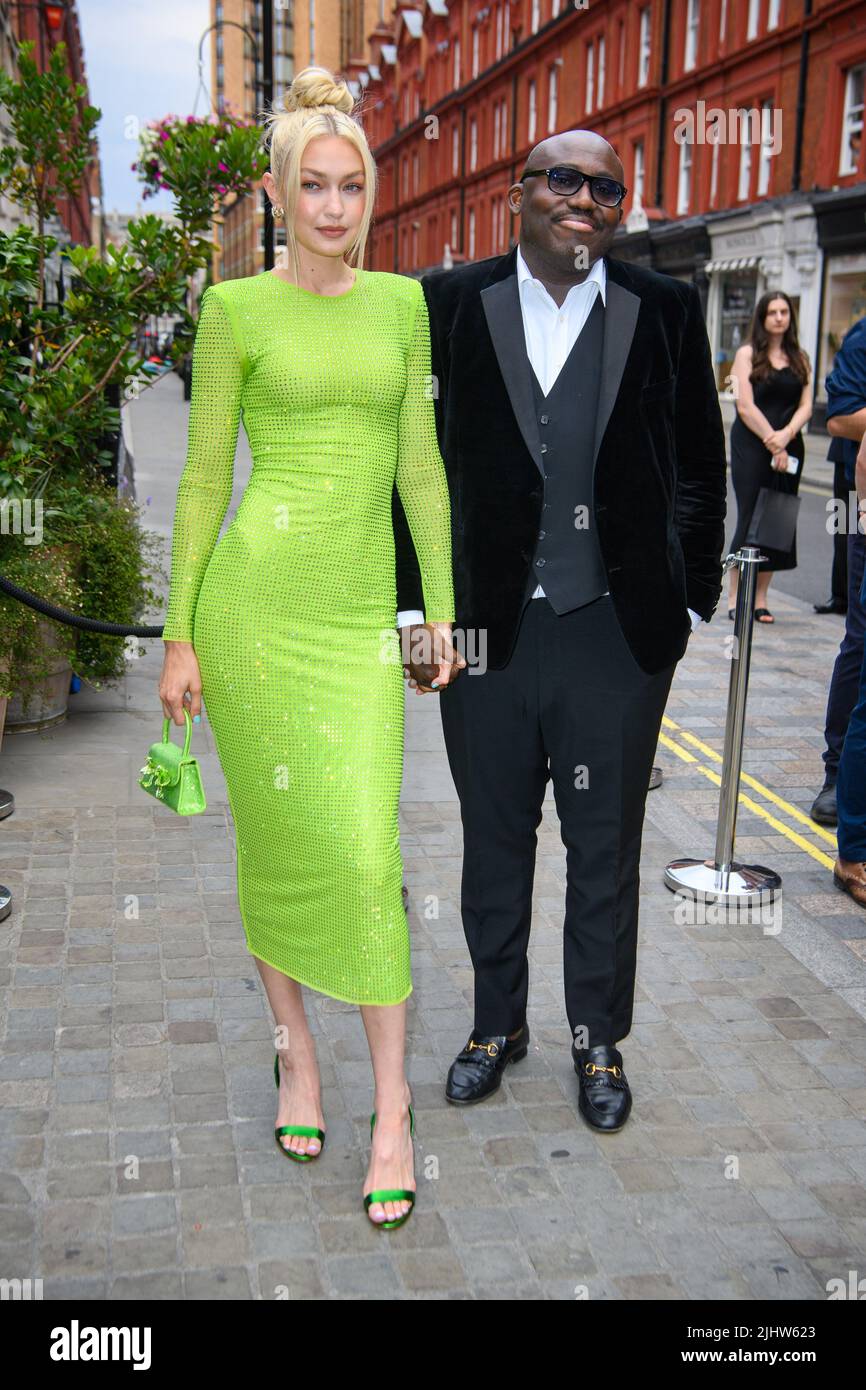 London, UK. 20 July 2022. Gigi Hadid and Edward Enninful attending the British Vogue and self-portrait Summer Party, at the Chiltern Firehouse in London. Picture date: Wednesday July 20, 2022. Photo credit should read: Matt Crossick/Empics/Alamy Live News Stock Photo