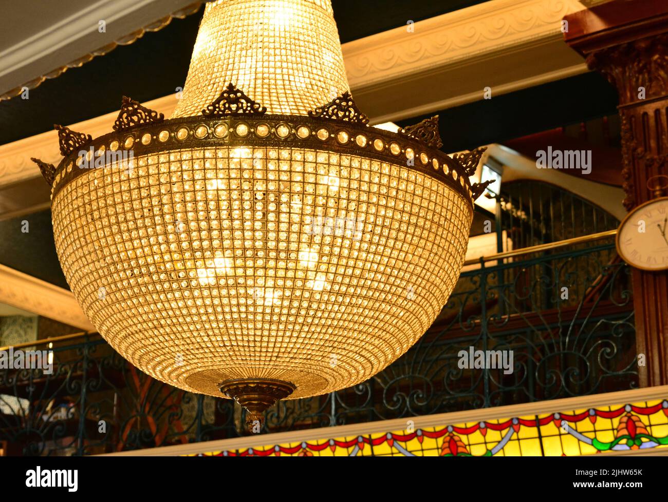 Large crystal chandelier on black background Stock Photo Alamy