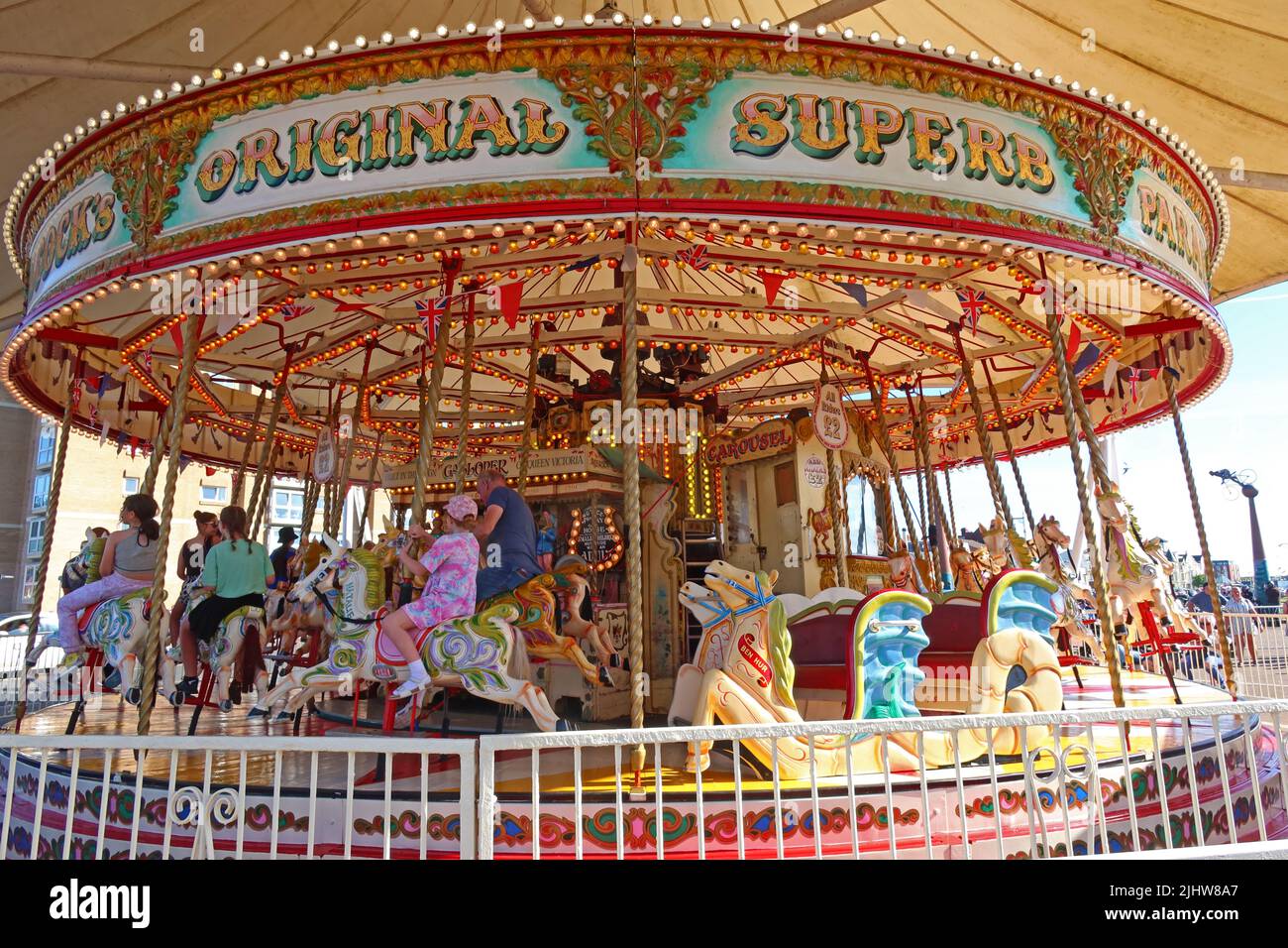 Herbert Silcocks original Prancers Southport, Sefton, Lancashire, England, UK, PR9 - Merry go round Stock Photo