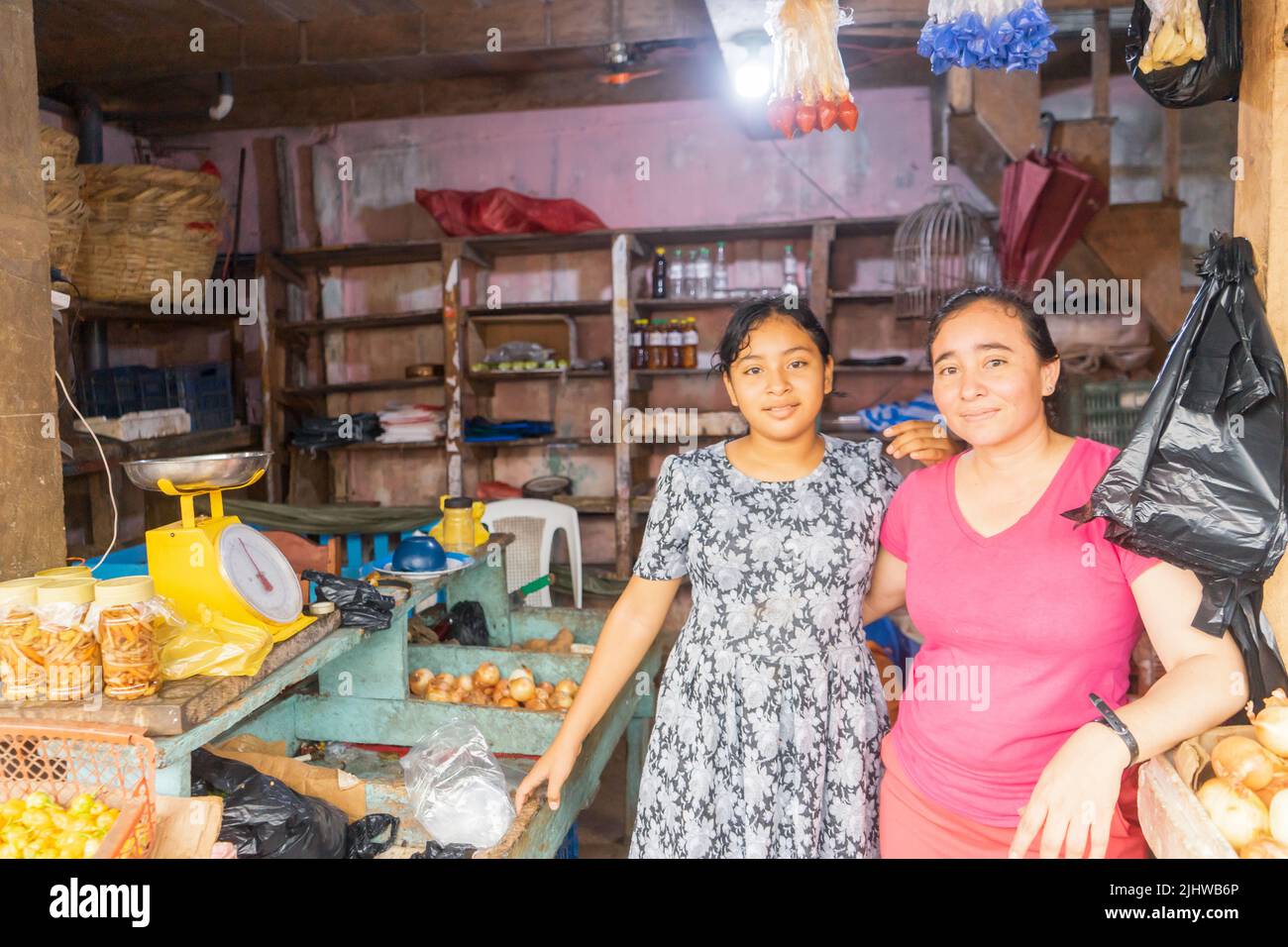 Mother and daughter own a grocery store in Bluedields Stock Photo Alamy