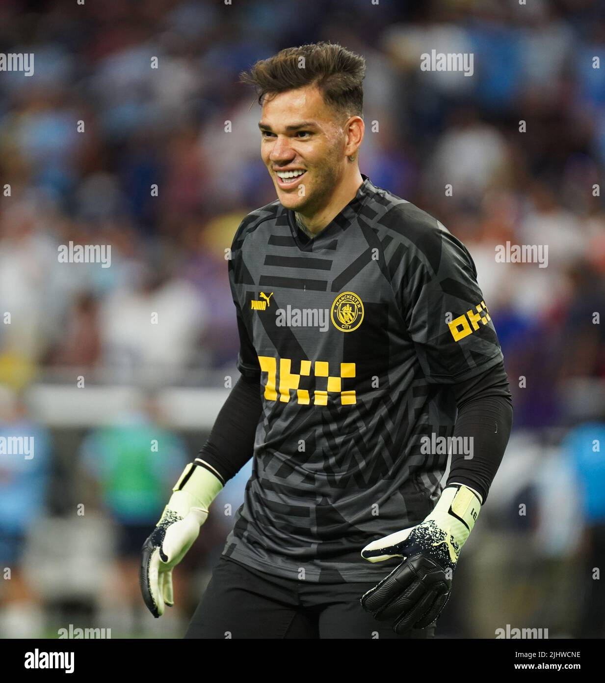Manchester City's Ederson warms up ahead of a pre-season friendly match at NRG Stadium, Houston. Picture date: Wednesday July 20, 2022. Stock Photo