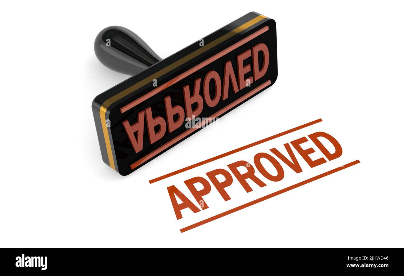 Black stamp with red approved word, 3d rendering Stock Photo Alamy
