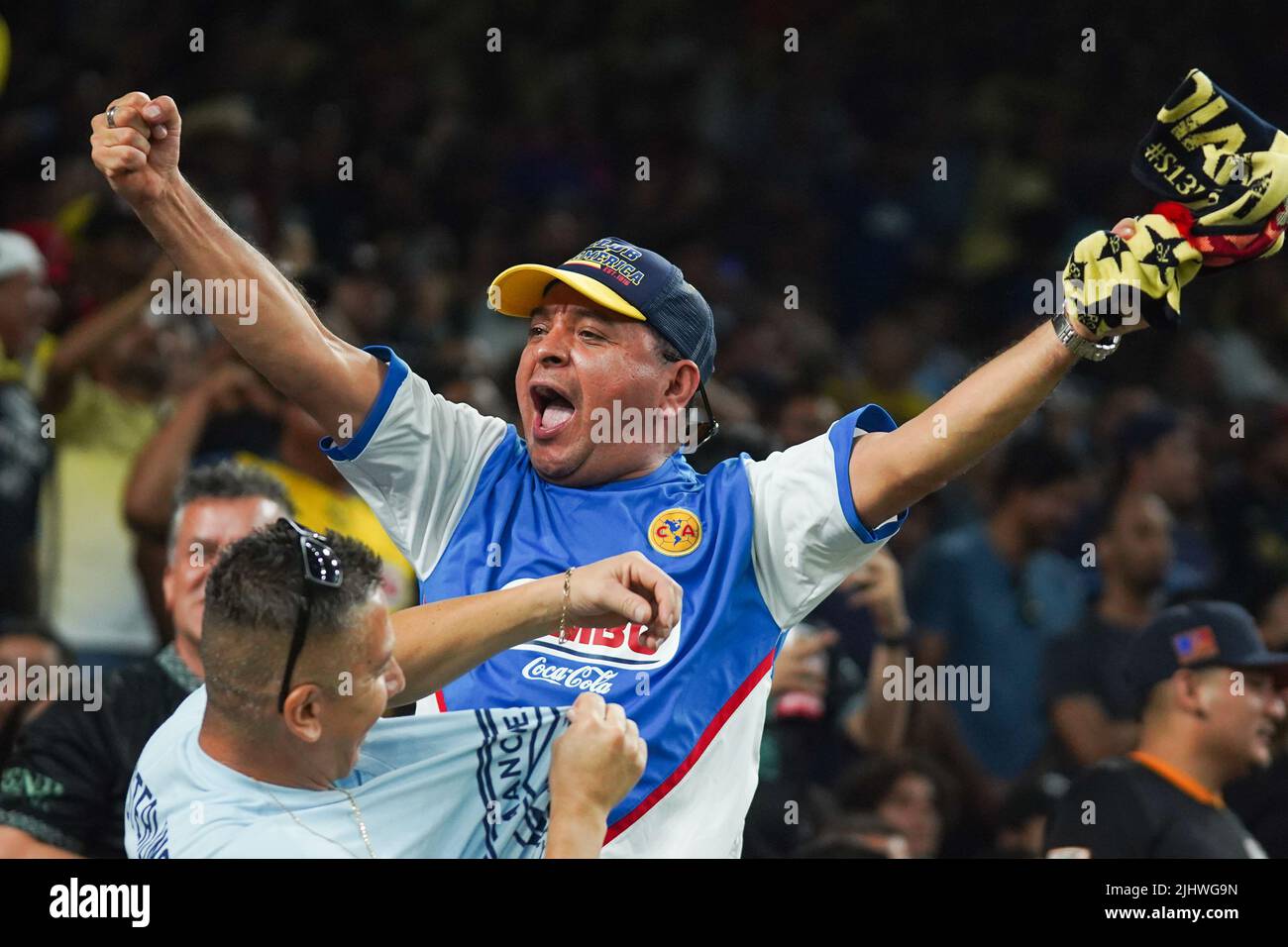A Club America fan celebrates a goal during a pre-season friendly match at NRG Stadium, Houston. Picture date: Wednesday July 20, 2022. Stock Photo