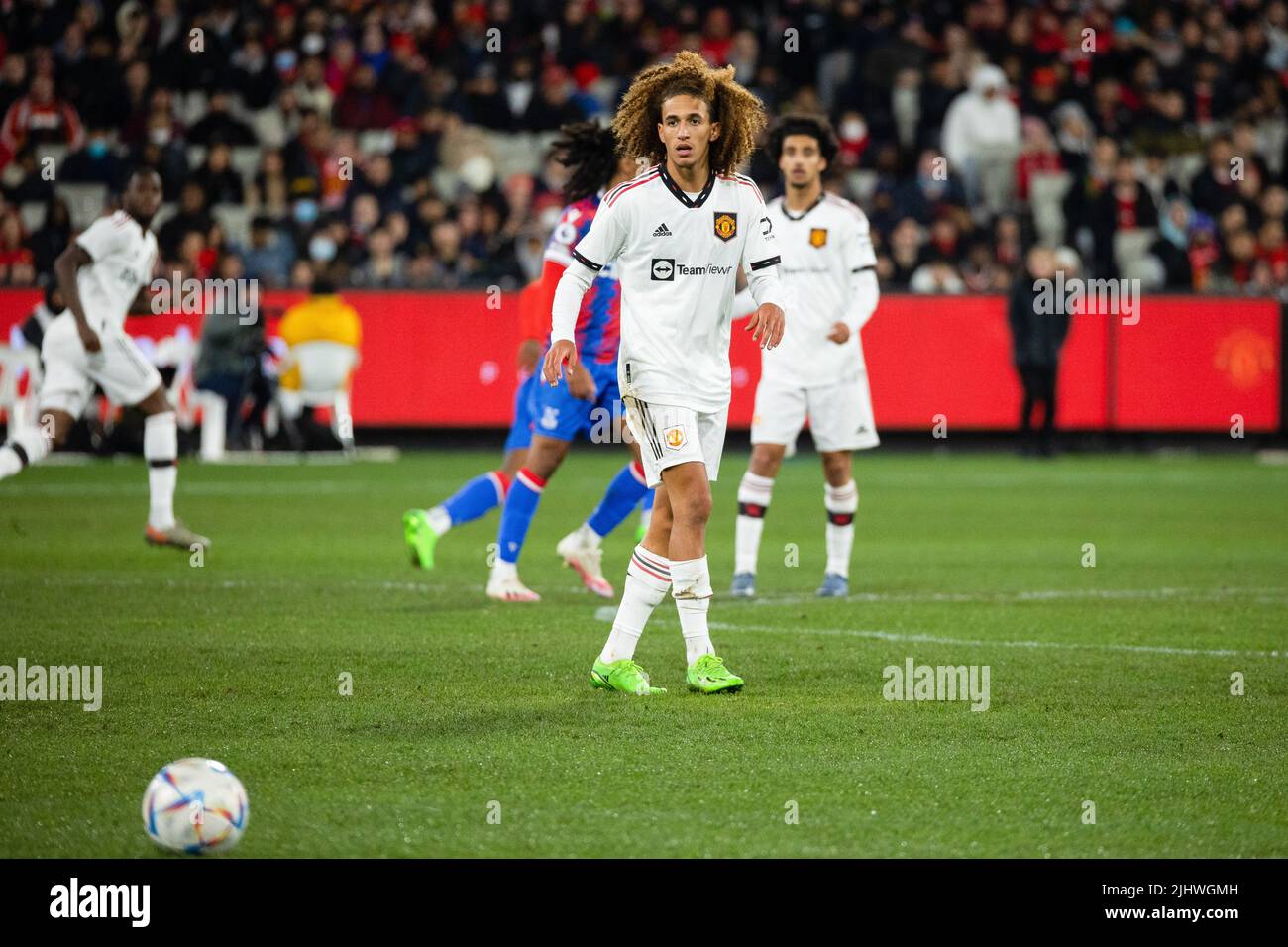 Melbourne, Australia. 19th July, 2022. Hannibal Mejbri of Manchester United eyes the ball during the Pre-Season Friendly match between Manchester United and Crystal Palace at Melbourne Cricket Ground. Manchester United defeated Crystal Palace 3-1. Credit: SOPA Images Limited/Alamy Live News Stock Photo