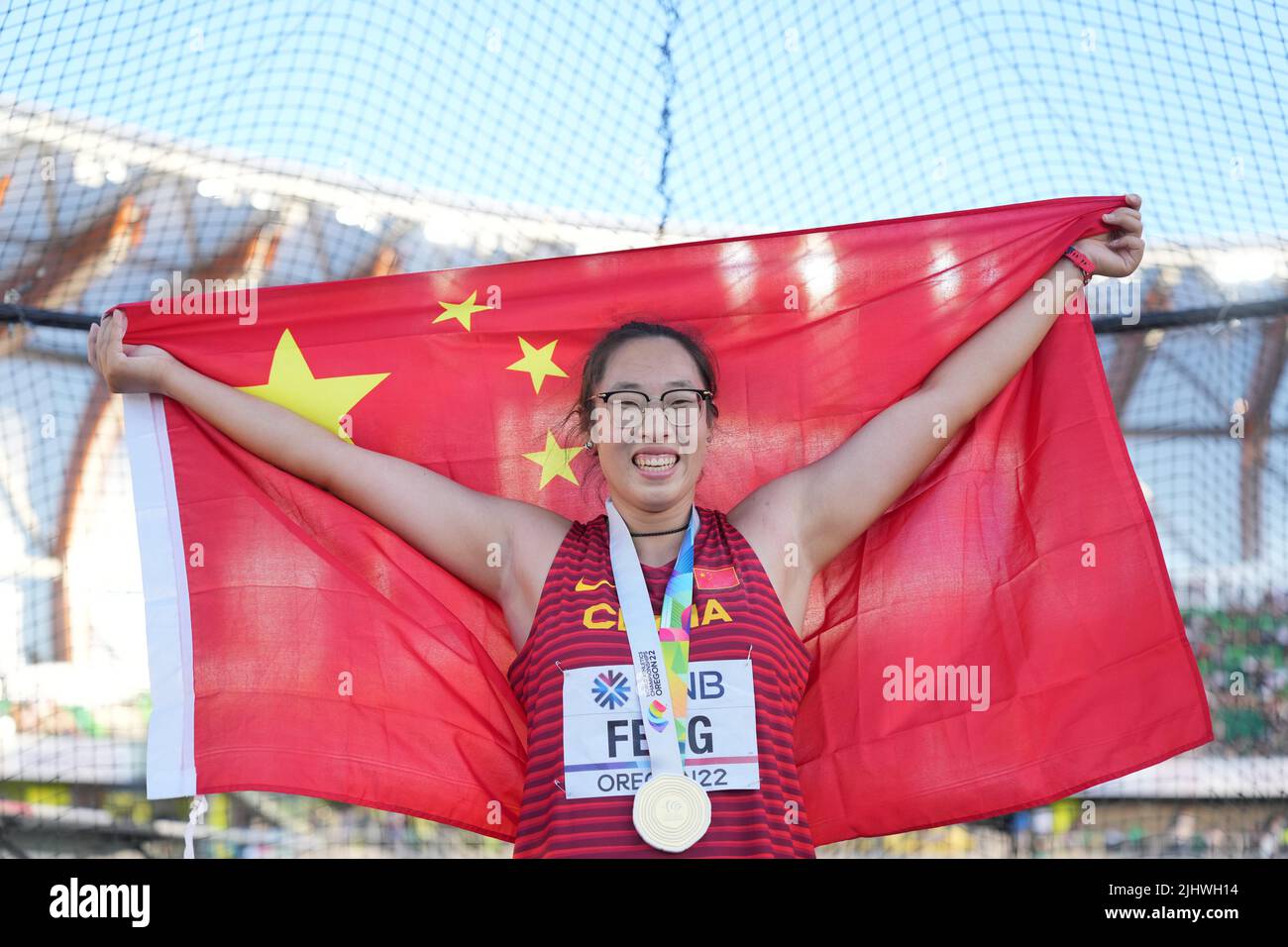 Eugene, USA. 20th July, 2022. Feng Bin of China celebrates after