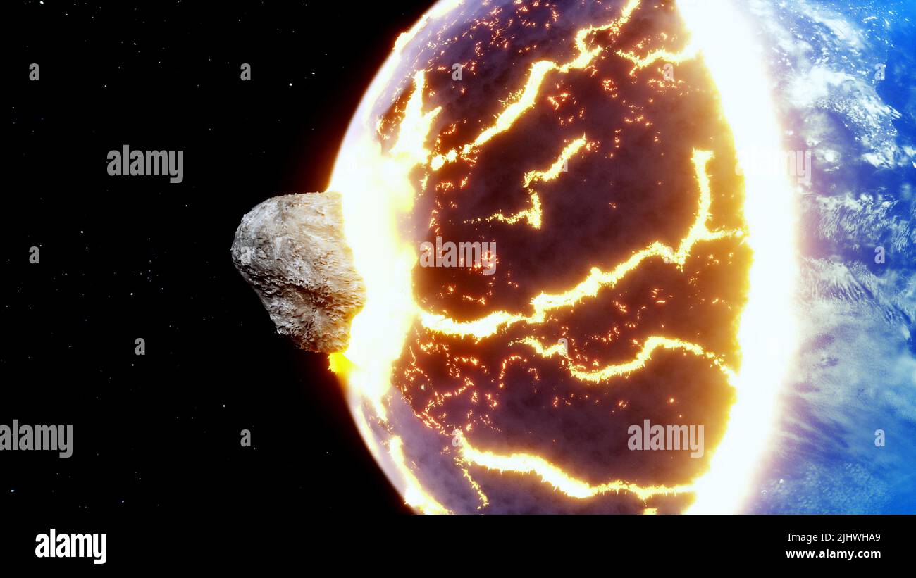 asteroid collides with the earth. Armageddon. Apocalypse concept. 3d
