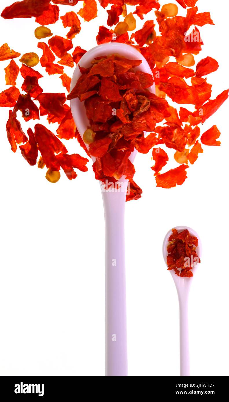 Sun dried homemade chili peppers flakes used in many cuisines as a