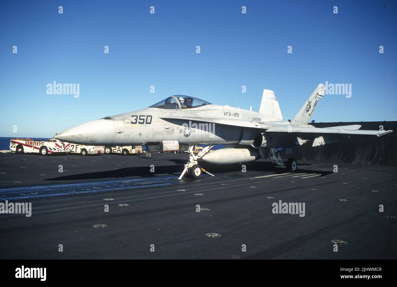 F/A-18C from VFA-125 ready for launch on the catapult Stock Photo