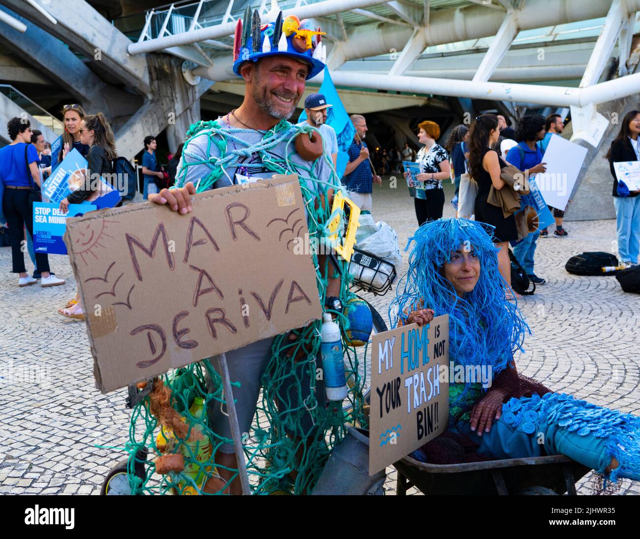 Blue Climate March - protest by civil society at the UN Ocean Conference, Lisbon, June 29, 2022. Stock Photo