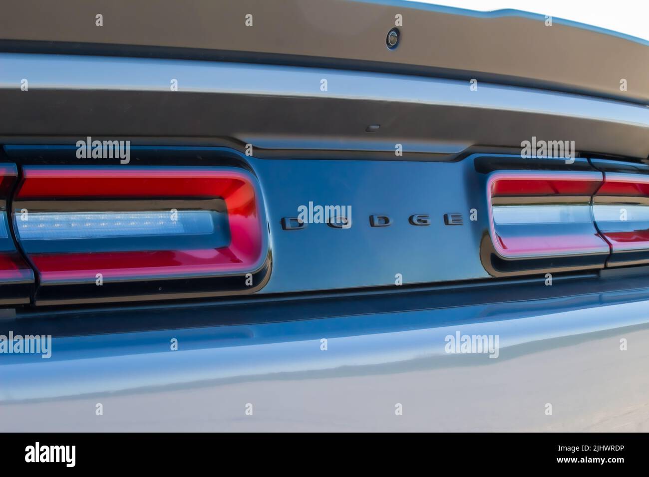 A closeup of a Dodge Challenger trunk Stock Photo Alamy