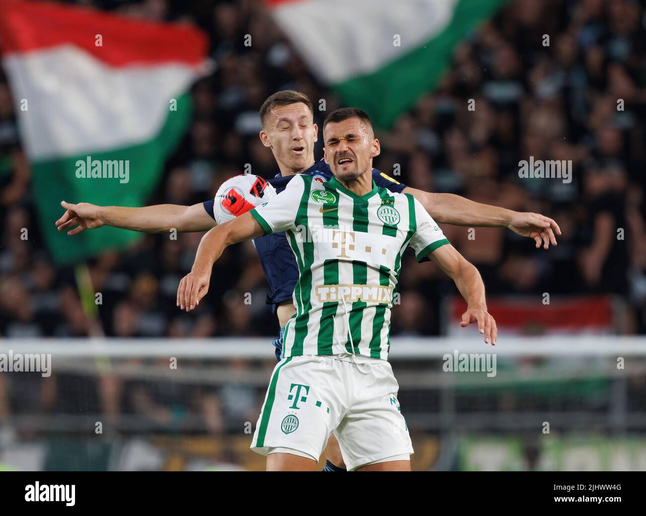 BUDAPEST, HUNGARY - AUGUST 4: Ihor Kharatin of Ferencvarosi TC celebrates  his goal during the UEFA Champions League Third Qualifying Round 1st Leg  match between Ferencvarosi TC and SK Slavia Praha at