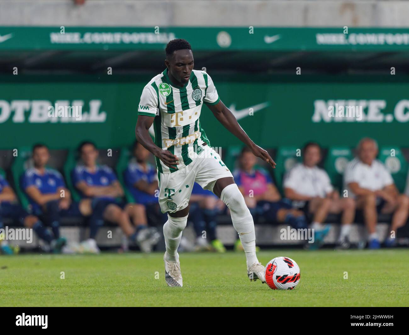 Budapest, Hungary. 31st August, 2023. Adama Traore of Ferencvarosi TC  controls the ball during the UEFA Europa Conference League Play Off Round  Second Leg match between Ferencvarosi TC and FK Zalgiris Vilnius