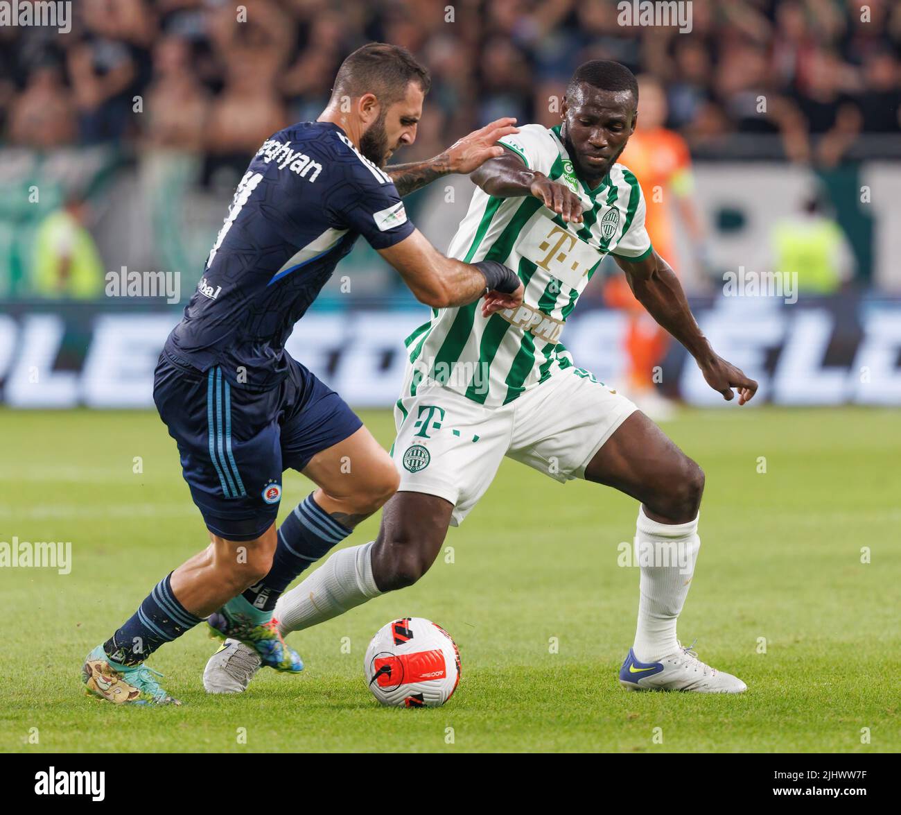 Claudiu Bumba of Kisvarda Master Good passes the ball in front of