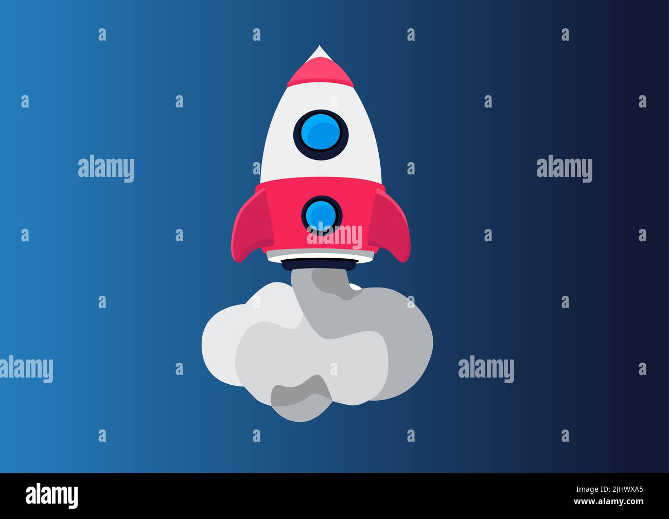 Illustration of a 3d cartoon rocket launching. Red and white rocket ...