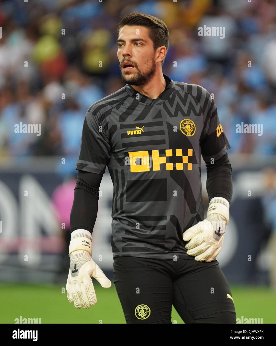 Houston, USA. 20th July, 2022. Manchester City's Stefan Ortega warms up ahead of a pre-season friendly match at NRG Stadium, Houston, TX on Wednesday July 20, 2022. (Photo by Justin Hartojo/Sipa USA) Credit: Sipa USA/Alamy Live News Stock Photo