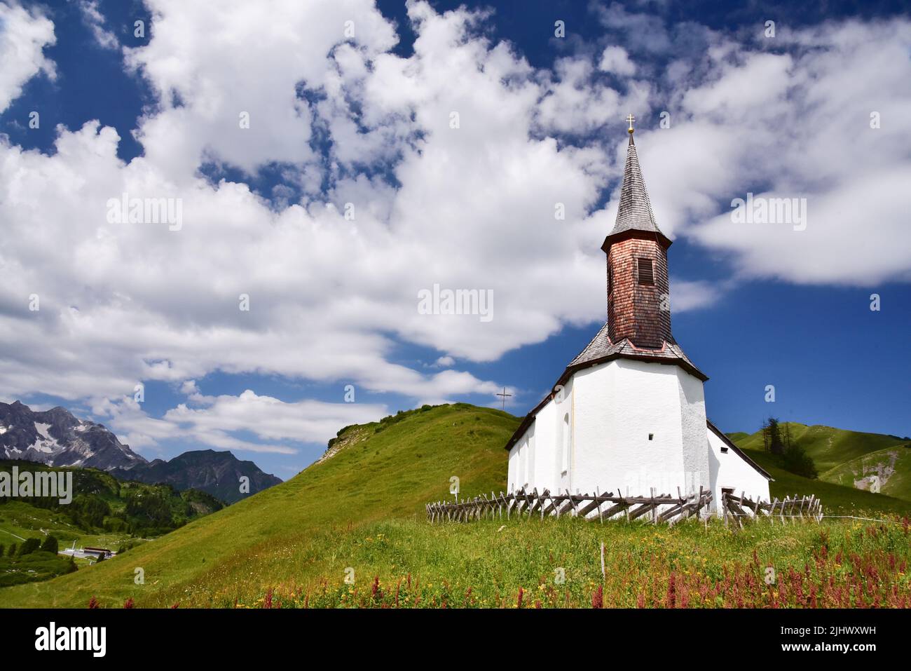 Chapel St. Jakobus am Simmel am Arlberg, Vorarlberg, Austria, Europe Stock Photo
