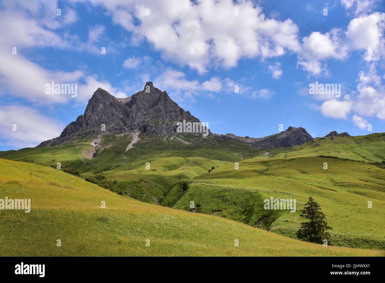 The Widderstein (2533 m) at the Hochtannberg Pass in Vorarlberg, Austria, Europe Stock Photo