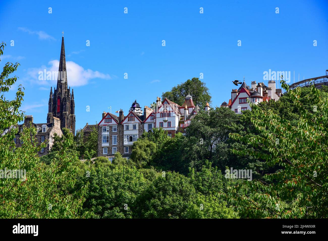 Silhouette of Edinburgh, Castle Hill with Tolbooth Kirk, Edinburgh, Scotland, United Kingdom, Europe Stock Photo